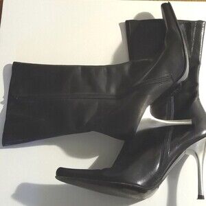 Charles David Stiletto Heel Mid Calf Leather Boots Black Sz 8
